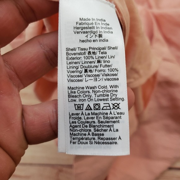 J.Crew Blouse Womens XS Pink Linen Henley Tunic Long Sleeve Pleated Top Ladies - Picture 9 of 10